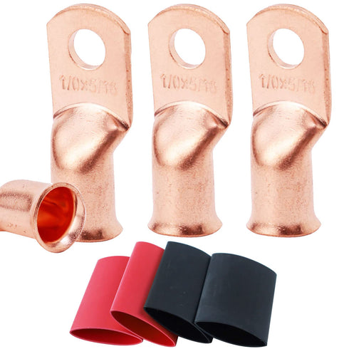 4pcs 1/0 AWG-5/16" Copper Battery Lugs, Heavy Duty Cable Ends with 3:1 Heat Shrink Tubing