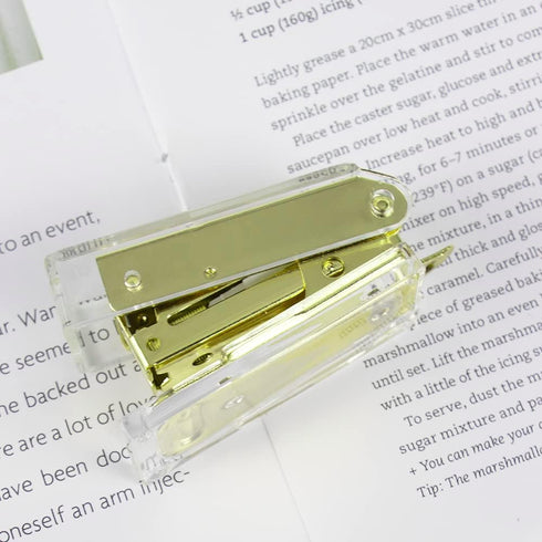 Yellow Gold Mini Stapler with Clear Acrylic Body, 18 Sheets Capacity, Cute Stapler for Office, School