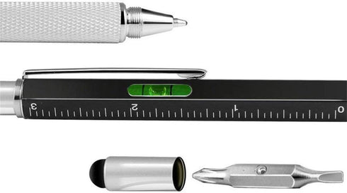 Multifunction Tool Pen, 6 in 1 with Ballpoint Pen, Touch Screen Stylus, Ruler, Spirit Level, Screwdrivers, Yellow +