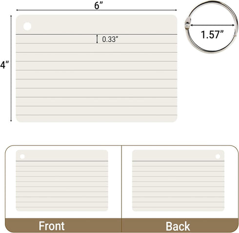 zmybcpack 6 Pack 360 4x6 Inch (60 Pack), 4x6 Pcs Lined Flash Cards with Binder Rings Sheets Each Ruled Index Cards