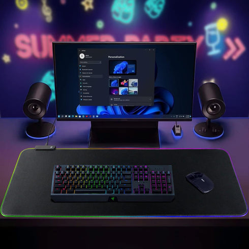 Qisan RGB Large Gaming Mouse Pad with Nonslip Base - 31.5 x 11.8 Inch, Soft LED Extended Mousepad with Anti-Slip Rubber