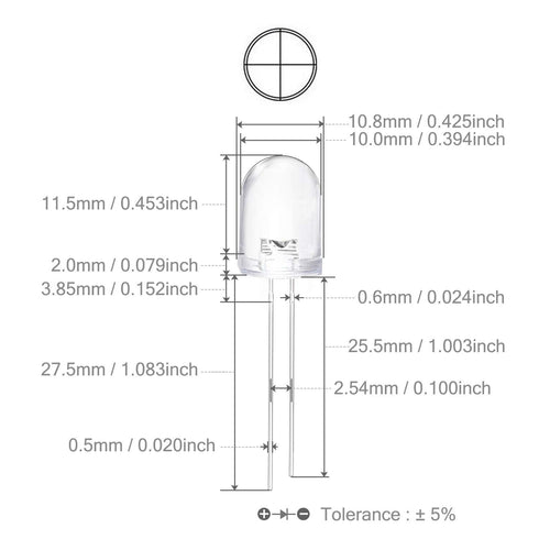 50 10mm 3V 20mA) Bulb Chanzon pcs White LED Diode Lights (Clear Round Transparent DC Bright Lighting Lamps Electronics