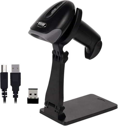 Rabitpos 1D 2D 2.4G CMOS QR Code Scanner with Foldable Stand, Barcode Scanner Wireless & USB Wired Connection, Handheld