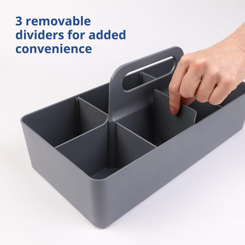 BLUE GINKGO Multipurpose Caddy Organizer, Stackable Plastic Caddy with Handle for Desk, Makeup, Classroom, Grey