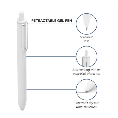 Poppin Retractable Gel Pens - Fine Point 0.7mm Tip, Smooth Writing Gel Ink Pens, 12 Pack (White with Black Ink)