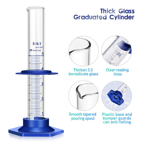 Thick Glass Graduated Cylinder Measuring Liquid Lab Cylinders with Anti-falling Plastic Base