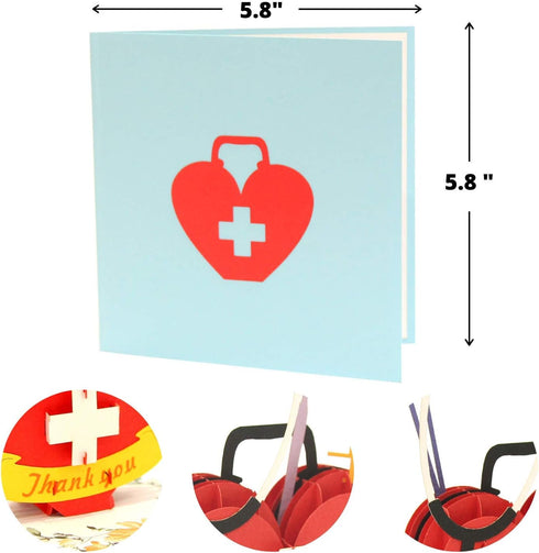CUTE POPUP Medical Thank You Card with Superhero Heart Design, Premium Handmade Gift for Nurse, Doctor, Healthcare