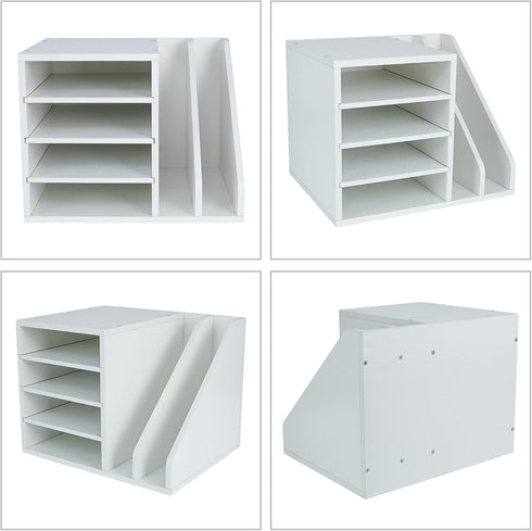 PAG Wood Desktop File Holder Organizer, Mail Sorter for File Folders, Mails, Envelopes, White