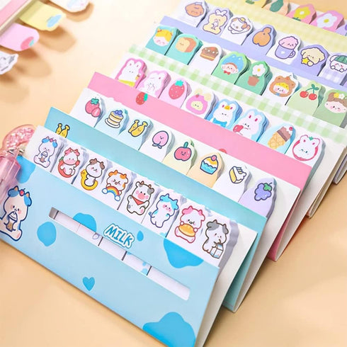 Cute Animals Plant Foods Mini Sticky Notes, 8 Styles Cartoon Flags Index Tabs Self-Stick Fun Post it Notes, 120 Sheets/Pack, for Students Bookmark Office School Index Tab Supplies (16) by Arcemain