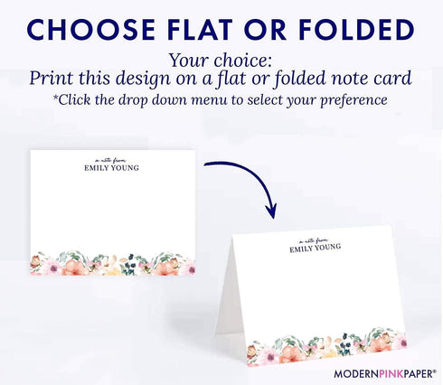 Set, Modern Pink Paper Personalized Floral Stationery Personalized stationary for Women, Your Choice of Colors