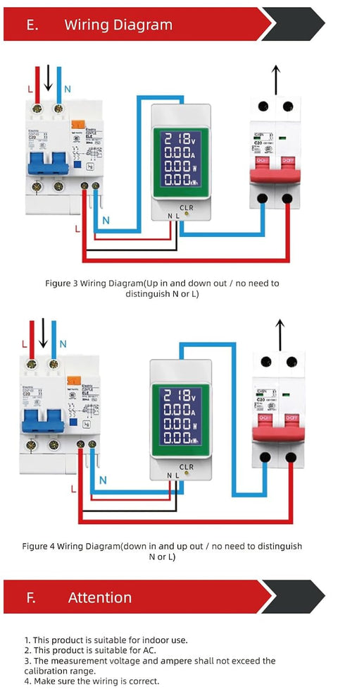 HiLetgo AC Digital Multimeter 50-300V 100A with LCD Display for Current, Voltage, Active Power, and Energy Measurement