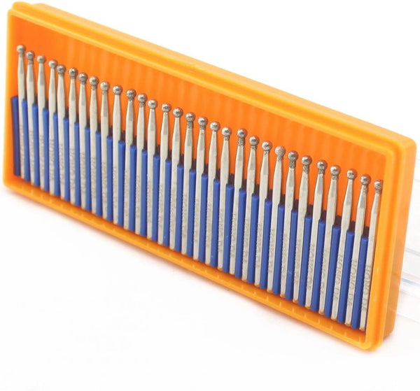JINGLING Diamond Grinding Bits 3mm Spherical Head with 1/8 Inch Shank - Rotary Tools Pack of 30Pcs