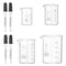 Glass Beaker Set, 4 Pack Low Form Griffin Lab Beakers 25ml 50ml 100ml 200ml Thick Wall with 4 Pcs 1ml Pipette