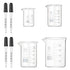 Glass Beaker Set, 4 Pack Low Form Griffin Lab Beakers 25ml 50ml 100ml 200ml Thick Wall with 4 Pcs 1ml Pipette