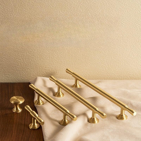 SANCHAKOU 2 Pack 96Mm Drawer Pulls Wardrobe Door Brass Handle Gold Single Hole Double Hole Bedside Table Cabinet Handle