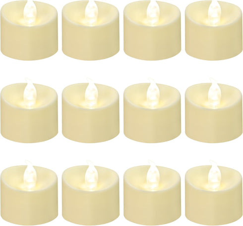 XRABTVSK 24 Pack LED Tea Lights, Last 100H+, Warm White Flickering Light(Ivory Base)