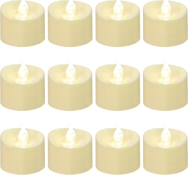 XRABTVSK 24 Pack LED Tea Lights, Last 100H+, Warm White Flickering Light(Ivory Base)