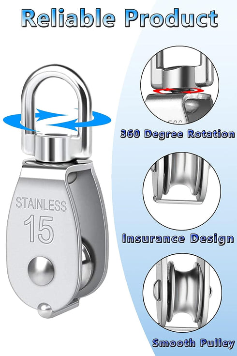 Can Swivel Rope Pulley Cable Pulley Block 304 Stainless Steel Small Heavy Duty M15 M20 M25 M50 for Gym Equipment