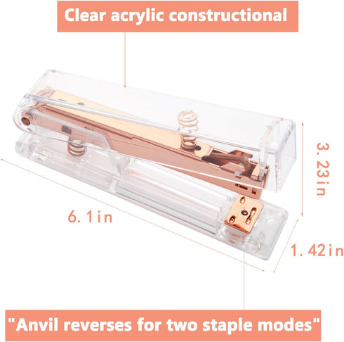 Rose Gold Acrylic Stapler, Desktop Stapler, 25 Sheet Capacity, Includes 1000 Staples and Staple Remover by GROLENT