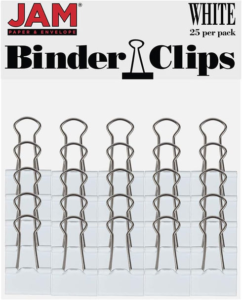 JAM PAPER Colorful Binder Clips - Small - 3/4 Inch (19 mm) - 25/Pack - White Binderclips