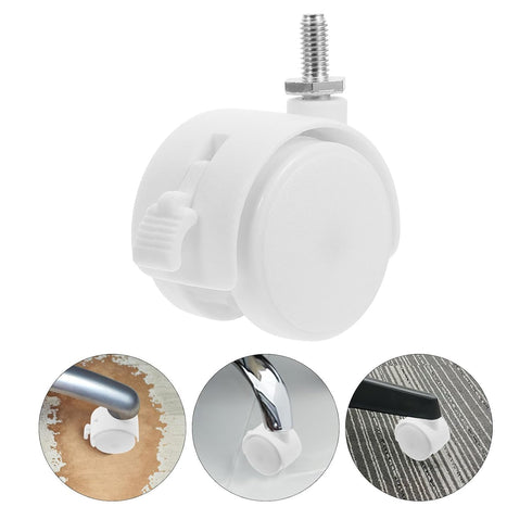 4pcs 1.5-inch 6x13mm, SEWACC White Plastic Swivel Cart Wheels with Brake, Threaded Stem Replacement Locking Casters
