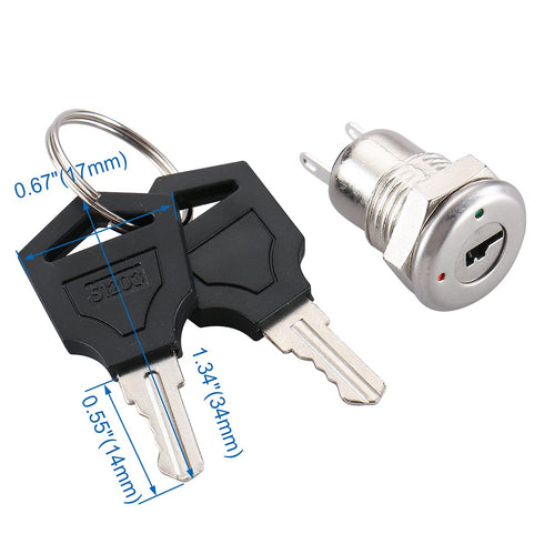 Baomain On-Off Keyswitch Keylock Switch - 11mm Mounting Hole Size, Pack of 2 with Keys