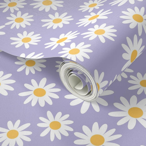 3ft 2ft 90S Y2K Spoonflower Peel & Stick Wallpaper x - Floral Daisies Mini Dollhouse Flowers Purple Lilac Spring Custom