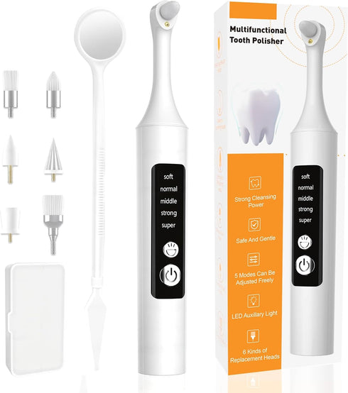 VixFonuy Teeth Polisher Kit: 6 Heads, 5 Speed Modes - for Teeth Cleaning