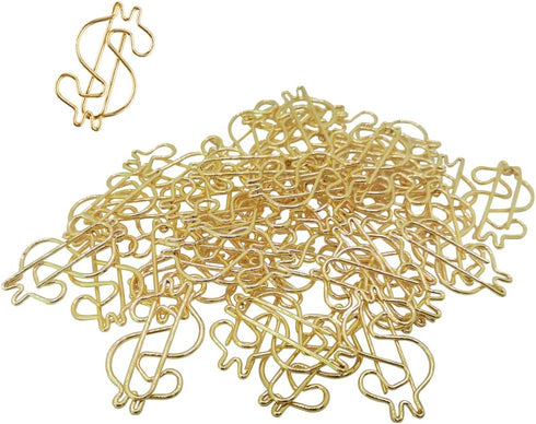 Rurili 50 Pcs Golden Dollar Sign Divided Paper Clip, Metal Bookmark for Home Office School File Organizing