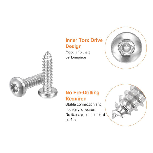 uxcell #14 1 10pcs 304 x Torx Security Screws, Button Head Tamper Resistant Self Tapping Screws, Stainless Steel