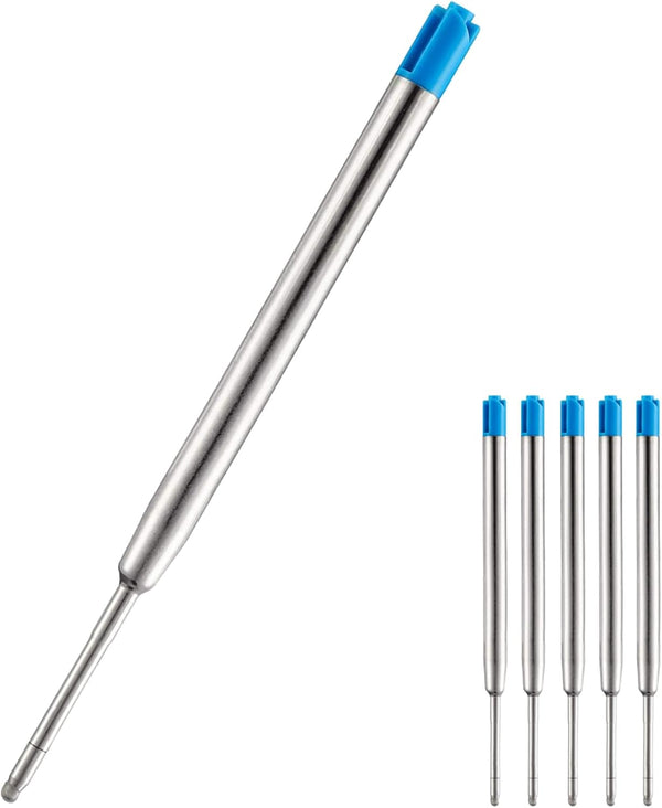 HeTaoCat Blue Ink Refill Pack of 5, Replaceable Medium Point Ballpoint Pen Refills (Blue)