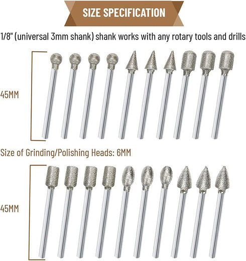 Stone Carving Set, Polishing Diamond Burrs, Rotary Tools Accessories for Engraving, Grinding, Polishing
