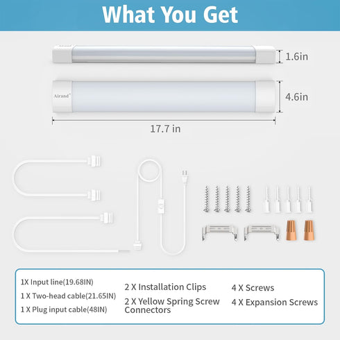 5000k, 16W Closet Airand LED Ceiling Light Fixture with Plug Triproof LED Tube Light Linkable Lights for Workbench