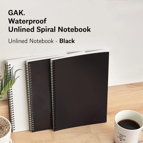Stone Paper Notebook | No Lines Spiral Notebook Waterproof Sheet Aesthetic Journal for Note Taking | Notebooks for Work & Aesthetic School Supplies | Large Size, Black (7.2”x10.1”, 50 sheets) by GAK.