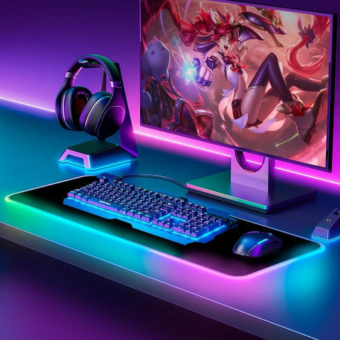 RGB Gaming Mouse Pad, Large 31.5X11.8 in Desk Mat with 13 Colors LED Light, Non-Slip Rubber Base with Waterproof Coating