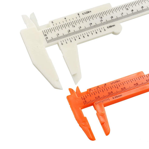 uxcell Vernier Caliper 80mm 150mm Mini Double Scale Plastic Ruler Measuring Tool, White Orange, 1 Set