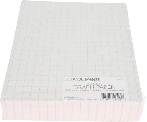 School Smart Double Sided Graph Paper, 8-1/2 x 11 Inches, 1/2 Inch Rule, White, Pack of 500