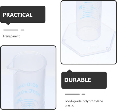 Liquid Measuring Cup Graduated Cylinders Set, Plastic Graduated Cylinder Lab Test Tube, PP Material 10ml / 25ml / 50ml