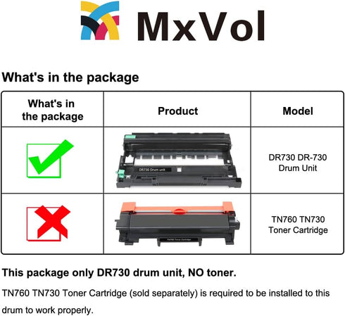 MxVol Compatible Drum Unit Replacement for Brother DR730 (1 Pack, NO Toner) for HL-L2350DW DCP-L2550DW MFC-L2710DW