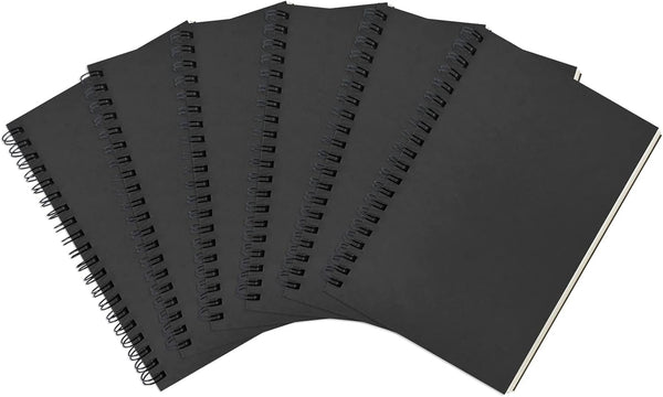DSTELIN Blank Spiral Notebook, 6-Pack, Soft Cover, 100 Pages / 50 Sheets, 7.5" x 5.1", 100GSM, (Black)