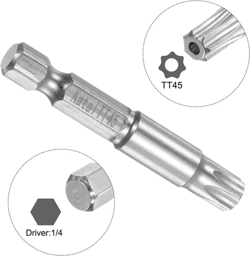 4pcs TT45 Star 7 Point Screwdriver Bit, 1/4" Hex Shank, 2" Length, Magnetic Security Torx Power Tool