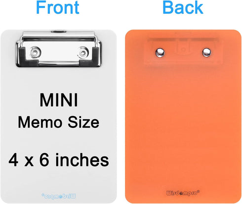 Wisdompro Mini Clipboard 2 Pack, 4" x 6" Small Clip Boards for Notepads, Memo Size, Transparent and Orange