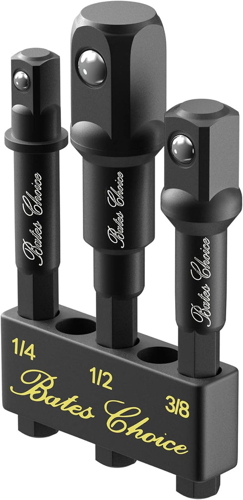 Bates Impact Socket Adapter Set, 3 PCS, 1/4", 3/8" and 1/2", with Holder for Drill and Impact Driver