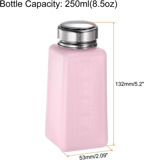 3pcs Solvent Alcohol Dispensers 250ml(8.5oz) Push Down Liquid Dispenser Pump with Sealing Stainless Steel Lid for Acetone Cleanser Polish Remover, Pink by HARFINGTON