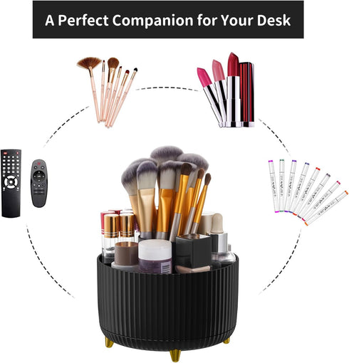 Marbrasse Desk Organizer, 360-Degree Rotating Pen Holder with 5 Compartments for Office, Home, Black
