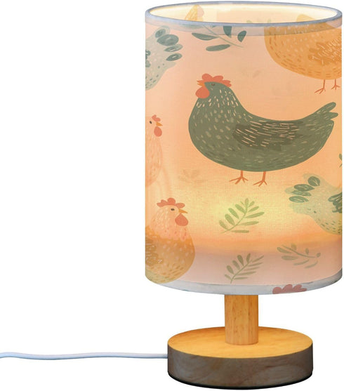 ALAZA Doodle Rooster Chicken Leaves Bedside Table Lamp with USB Port for Bedroom Nightstand Lamps Night Light Linen