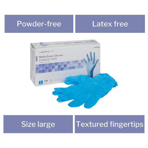 McKesson Confiderm 3.8C Nitrile Exam Gloves - Non-Sterile, Powder-Free, Blue, Large, 100 Count