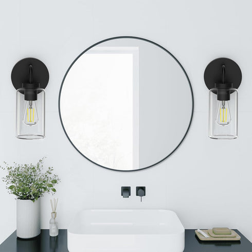 1-Light Zevluck Wall Sconce, Modern Wall Light Fixtures with Clear Glass Shade, Matte Black Bathroom Vanity Light