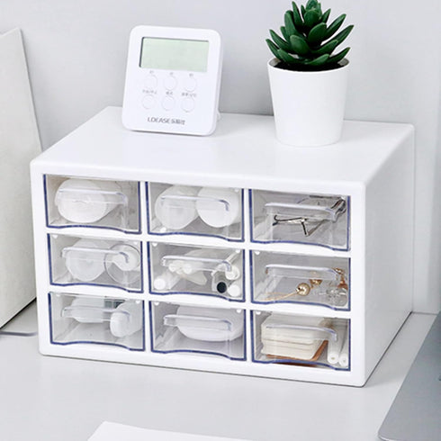 Desk Storage Organizer with 9 Drawers, MYKASEN Clear Plastic Storage Cabinet, Stackable Box for Makeup, Office Supplies