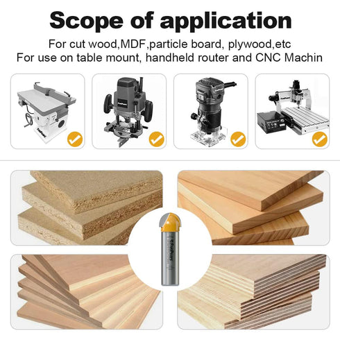 1/2 inch 5/8 inch 9/16 Fivepears Core Box Router Bit with Shank Cutting Diameter Cutting Length for DIY Woodwork